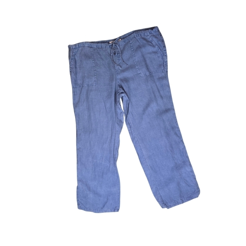 Vtg Victorias Secret blue linen drawstring wide leg pants